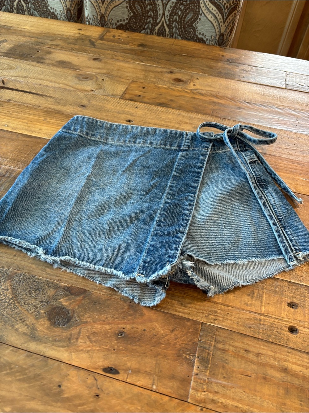 We The Free Blue Denim Wrap Skort with Tie Waist